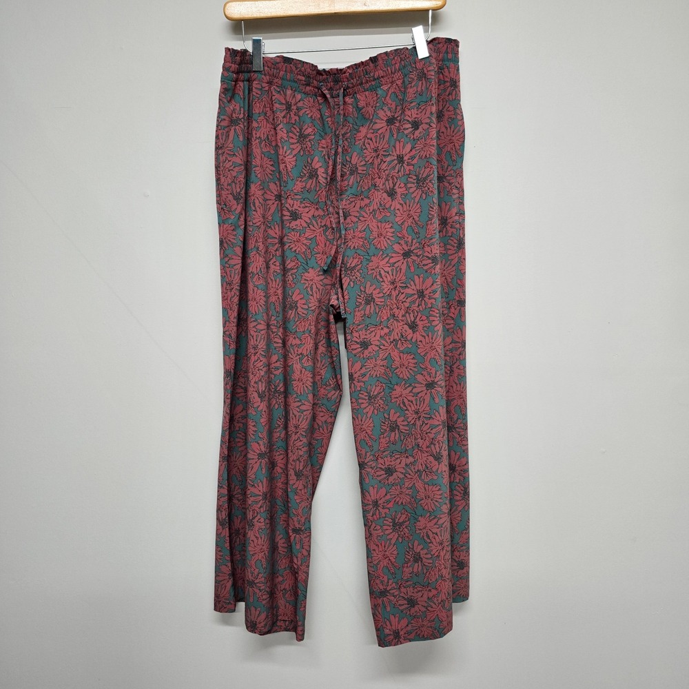 Toad&Co Pants Women XL Pink Teal Floral Wide Leg Elastic Waist Casual Boho